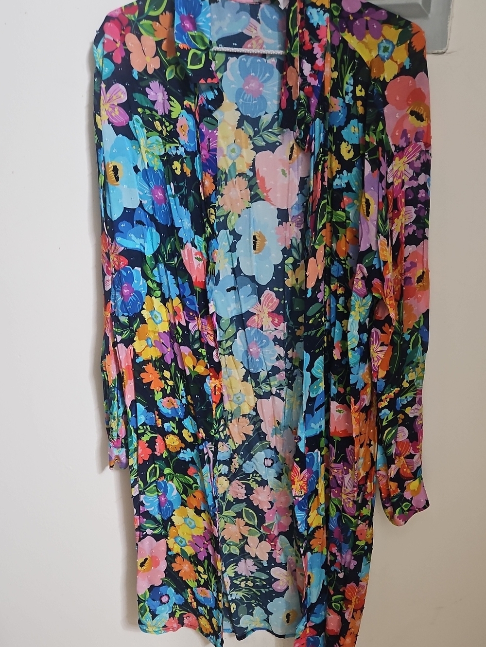 Johnny Was Black Floral Long-Sleeve Open Cardigan